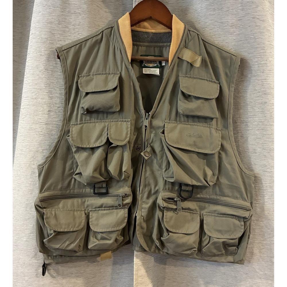 Vtg Cabelas Vest Mens Sz M Khaki Fishing Hunting Safari Pockets Outdoor Utility